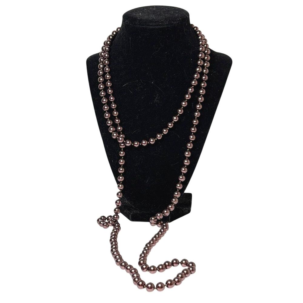 Vintage 61” Genuine Purple Brown Pearl Necklace Knotted Opera Length Strand